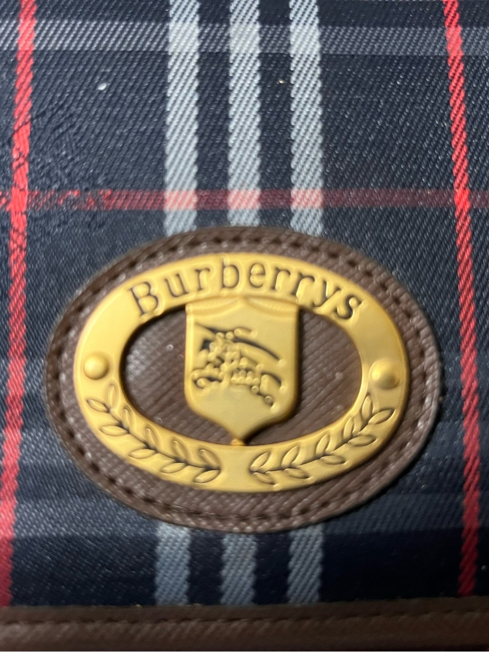 Burberry Navy Plaid Clutch Bag with Gold Emblem - Picture 2 of 7
